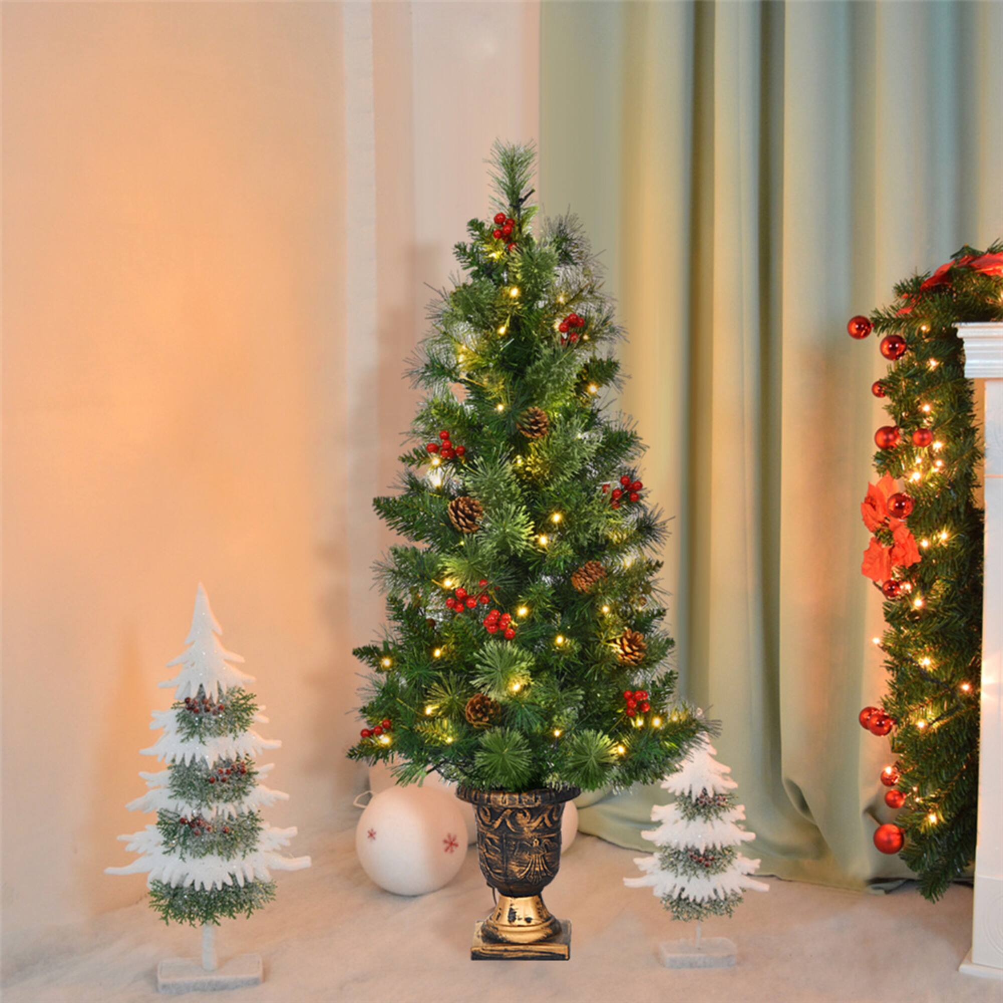 Costway 4ft. Pre-Lit Entrance Artificial Christmas Tree in Gold Urn, Warm White LED Lights